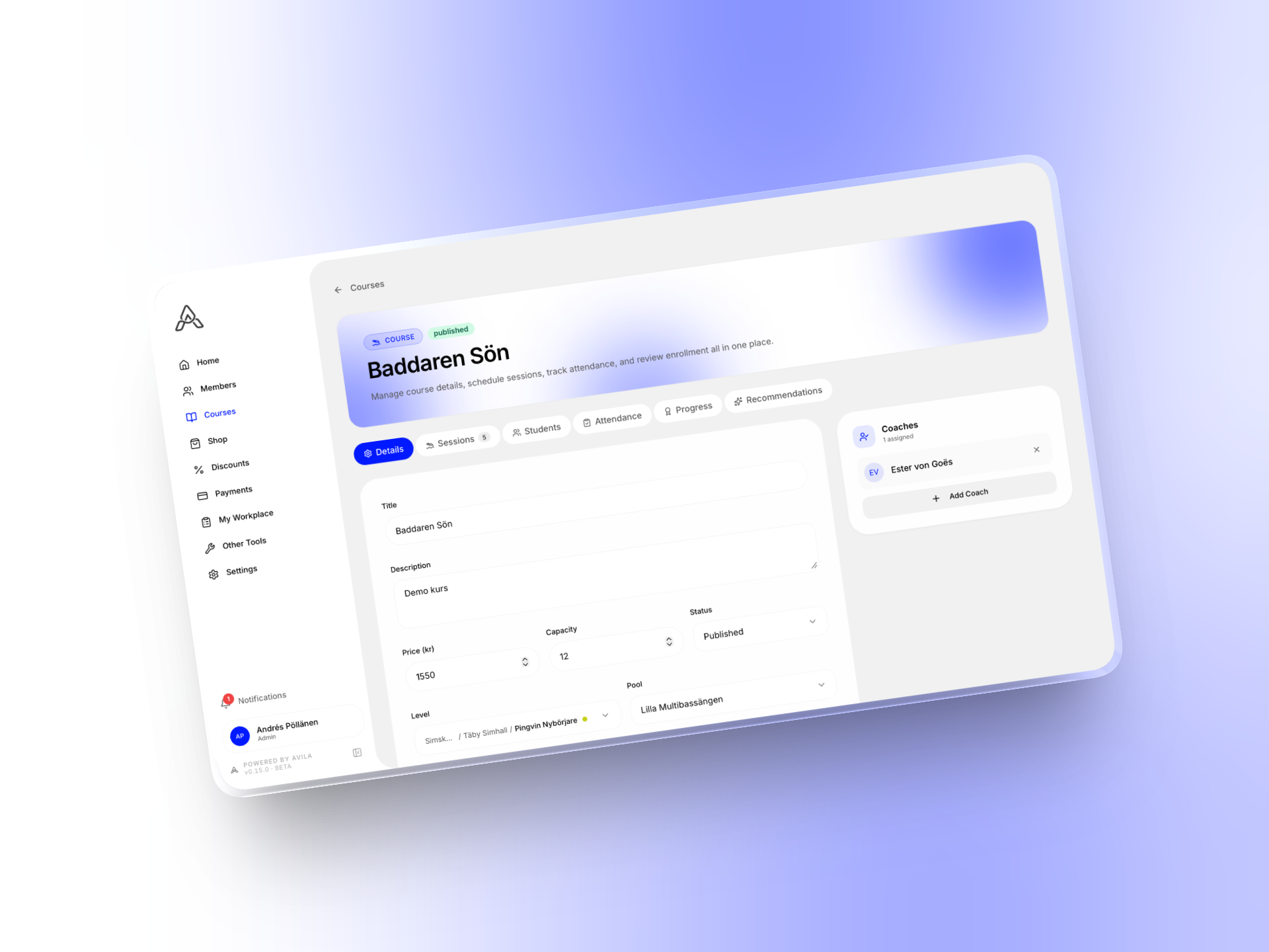 AVILA Base course management interface